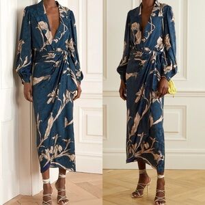 Johanna Ortiz From The Heart Wrap Effect Print Satin-Jacquard Bodysuit Skirt Set